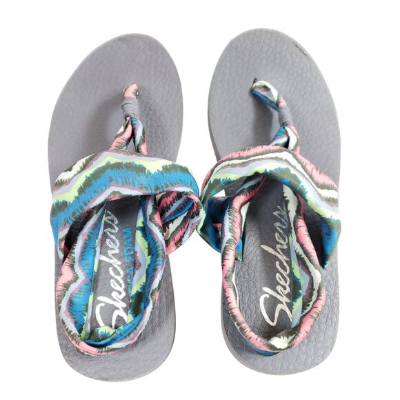 Skechers Womens Size 9 Gray Sandals With Multicolor Patterned Fabric Straps - Picture 6 of 7